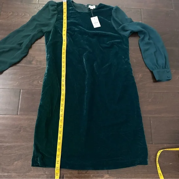 Nwt j crew velvet‎ green sheer sleeves long sleeve dress - Picture 5 of 13